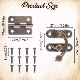 Antique Hook Hasp Latch Bronze Mini Swing Arm Clasp Latch Left Right Small Box Hinges and Retro Latchs Lock with Mounting Screws for Suitcase Jewelry Box Toolbox Decorative Cabinet Wooden Boxs