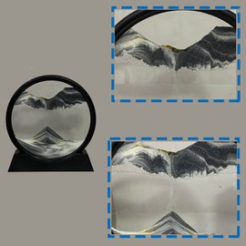 HYUGF Moving Sand Art Picture Decor, 3D Deep Sea Sandscape Liquid Motion, Round Glass Frame Display Flowing Sand Relaxing Gift for Kids Adults Home Office Work Desktop Decoration Toy (Black, 7")