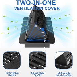 6-Position Tilt Vent Deflector & Floor Vent Cover, 2 Pack, 4x10 Floor Register, Tool‑Free Install, Adjustable Vent Covers for Home Floor, Office & Ceiling (Black)