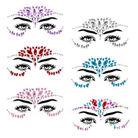 6Set Glitzersteine Gesicht Festival Glitzer Gesicht Meerjungfrau Edelsteine Stick Acryl-Kristal Glitzer-Aufkleber Körper Augen Temporäre Tattoo Kristall Schmucksteine Juwelen für Festival Zubehör