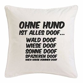 cushion cover pillowcase pillowslip 40x40cm "WITHOUT DOG IS ALL GOOFY GOOFY FOREST MEADOW GOOFY GOOFY SUN WALK GOOFY GOOFY COMING HOME" Microfiber in White