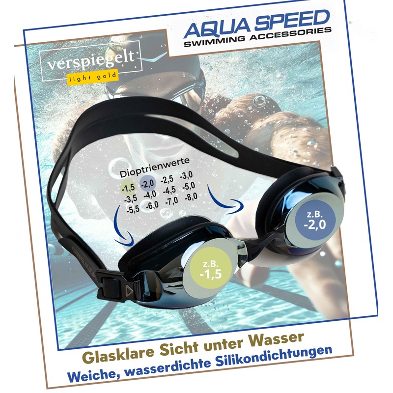Aqua Speed Lumina Optical Swimming Goggles for Glasses Wearers, Dioptres,