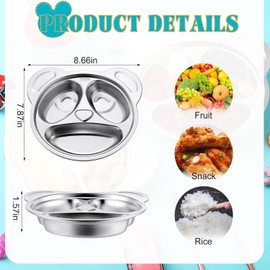 MEZOKUCEL Set of 4 Cute Panda Shape 304 Stainless Steel Divided Plates - 3 Compartment Unbreakable Dinner Plates for Picky Eaters, Kids, Lunch, Camping, Durable & Eco-Friendly (4)