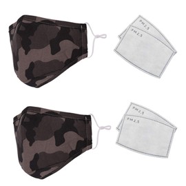 Children's Camouflage Cotton Face Mask, Reusable, Safety Mask with 4 Filters, Anti-Pollution Mask, Grey Camo, 2 Pieces