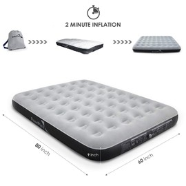 EnerPlex Camping Air Mattress with Built in Pump - Queen Blow Up Mattress for Travel & Guests - Portable Bed for Adults and Kids - Grey