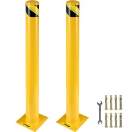 42 Inch Safety Bollard Post 5.5 Inch Diameter Yellow Steel Pipe Traffic Barrier Safe and SecureSize: Size 42x5.5 inch