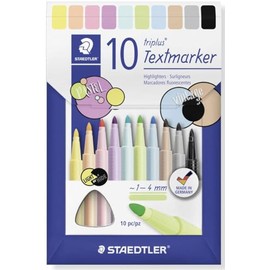 STAEDTLER Triplus Highlighter, Ergonomic Triangular Shank, Line Width 1-4 mm, Dries in Seconds, Polypropylene Barrel Guaranteed Long Life, 10 Highlighters in Cardboard Case, 362 C10