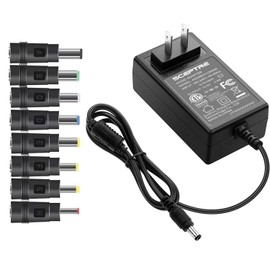 Kado Power Adapter 12V-2A 1.5A 1.25A 1A AC/DC Power Cord 5.5x2.1mm with 8 Tips Made for Sceptre Monitor, Echo Smart Speaker & Display, Webcam, Router, Mini PC, Projector, CCTV, Bluetooth Speaker