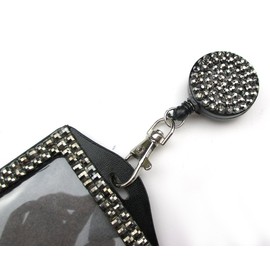 ALL in ONE Rhinestone Lanyard Bling Crystal Necklace + Badge Reel + Card Holder for Business Id/key (SILVER)