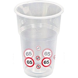 Traffic Sign 65th Party Cups Pack of 10, 10 Plastic Glasses with Traffic Sign Design each Glass 11cm.