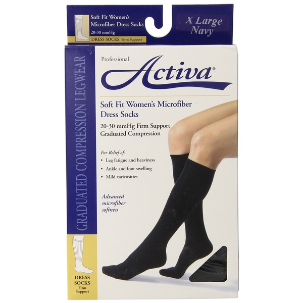 Activa 20-30 mmHg Soft Fit Knee High Socks, Navy, X-Large