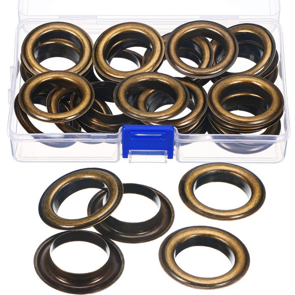 25 Sets Grommets Kit Metal Eyelets with Washers Curtain Grommet for Leather, Tarp, Canvas (Bronze,1 Inch)