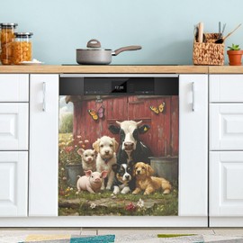 Dishwasher Magnet Cover Front Door Farm Animals Cow Pig Dogs Decorative Refrigerator Covers Magnetic Sheet Sticker Wash Machine Fridge Panel Decal for Kitchen Appliance 23x26 in