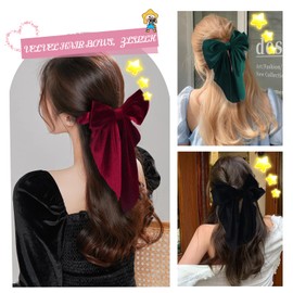ZLSPTK 3Pcs Velvet Hair Bows for Women Girls Cute Large Bowknot Hair Clips Black Red Green Ribbon Hair Barrettes Big Non-Slip Kawaii Fine Hairpins for Thick Thin Long Short Curly Hair Clip Accessories