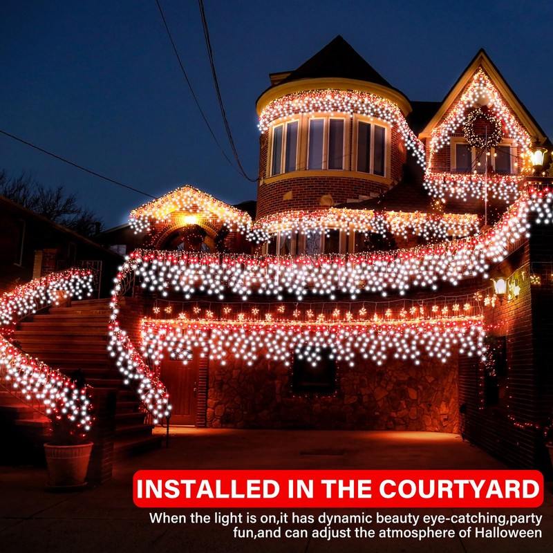 Retisee 65ft Red White Solar Wedding Icicle Light for Outdoor