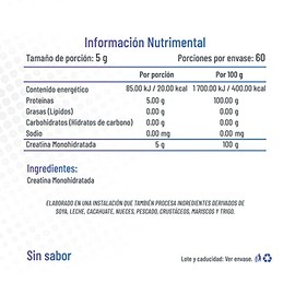 Fit Soul Creatina Monohidratada de Alta Pureza en Polvo Sin Sabor, Preworkout, Alto Rendimiento | 60 Servicios | 300g.