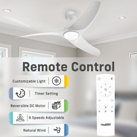 TAVZAKE Ceiling Fans with Lights, 42 inch Low Profile Ceiling Fan with Light and Remote Control, Flush Mount, 3CCT, Dimmable, Quiet Reversible Motor, White Ceiling Fan for Bedroom Indoor/Outdoor Use