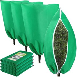 Plant Covers Freeze Protection, 4 Pack 31.5''×47.3'' Frost Cloth with Zipper Drawstring, Shrub Covers for Winter, Tree Covers Freeze Protection, Frost Blankets for Outdoor Plants Tree Potted, Green