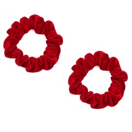 Mytoptrendz® 2 Pcs Kids Skinny Hair Scrunchies Plain Velvet Small Hair Ties Pony Bands for Thin Hair Girls Women Hair Accessories (Red)