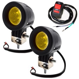 Meliore Universal LED Small Spot Light, Set of 2, 12V, 24V, Motorcycle, 10W with ON OFF Switch, CREE Round Headlight, Fog Light, Work Light, Waterproof, Yellow, Yellow