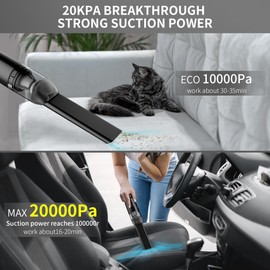 Handheld Car Vacuum Cleaner, Cordless Portable Vacuum, 20KPA Powerful Suction Vacuum with LED Light, 2-in-1 Air Inflator Vac, Low Noise Rechargeable Mini Handheld Vacuum for Car Home Pet Office