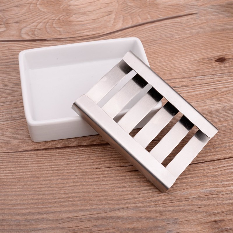 IMEEA Ceramic Soap Dish Holder SUS304 Stainless Steel Double Layer