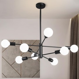 RUIYEY Modern Sputnik Chandeliers Light, 8-Light Black Chandeliers for Dining Room, Height Adjustable Ceiling Lights Farmhouse Chandelier for Kitchen Island Living Room Bedroom