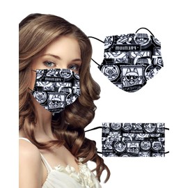 30Pcs Grimace Pattern Black White Face Masks Safety Disposable for Adult Comfortable Breathable Protective,3-Ply Skin Friendly Non-Woven Melt-Blown Fabric Adjustable Nose Clip&Elastic Earloops Hygiene