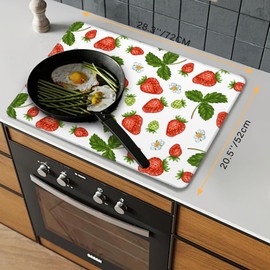 Stove Top Cover for Electric Stove，Christmas Kitchen Decor Red Strawberries Leaves Flower Extra Thick Natural Rubber Glass Top Protector, Prevents Scratching, Expands Usable Space 28.5'' x 20.5''