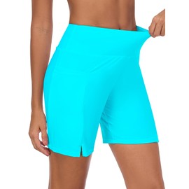 RELLECIGA Women's High Waisted Swim Board Shorts 7" Quick Dry Swimsuit Bottom with Liner(Sky Blue,Large)