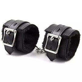 Fluffy Leather Handcuff Bracelet Soft Plush Cuff Bracelets with Detachable Leash Chain Wrist Binding Cuff Bracelets Cosplay Gift Yoga Auxiliary Belt for Lover Couple Women Men-Black