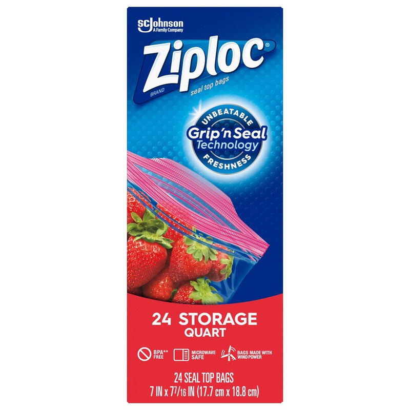 Ziploc Quart Food Storage Bags, Grip 'n Seal Technology for