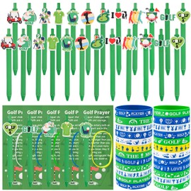 LiYiQ 72 Pcs Golf Party Favors Golf Team Gifts Golf Goodie Bags Stuffers Golf Ballpoint Pens Bookmark Card and Silicone Bracelet