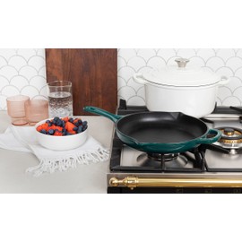 Larder & Vine Enameled Cast Iron Skillet | 10.25 inch Cast Iron Pan | Saute Pan with Pour Spouts | Enamel Coated Cast Iron Skillet | Compatible on All Cooktops & Oven Safe to 500° F | Bondi