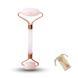 Roller Quartz Pink Masseur Face, Natural Stone Roller + Protective Cover, Anti Ageing Face Massage, Reduces Fine Lines, Stimulates Blood Circulation, Healthy and Radiant Skin - Sun & Sia