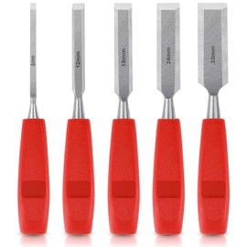 5 Pcs Wood Chisel Sets, Wood Chisels for Woodworking DIY Carving Tools with Bevel Edge, Carpenters Chisel Set with Non-slip Long Handle, Hand Woodworking Tools for Carpentry Joinery Sculpting, 5 Sizes