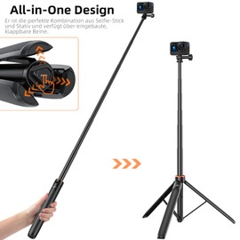 136 cm Selfie Stick Tripod for DJI Osmo 360, Osmo Action 5 Pro/4, 2-in-1 Extension Travel Tripod Holder for Osmo Action 5 Pro, Osmo Action 4, Osmo Action 3, Osmo Pocket 3 - Osmo Action Accessories