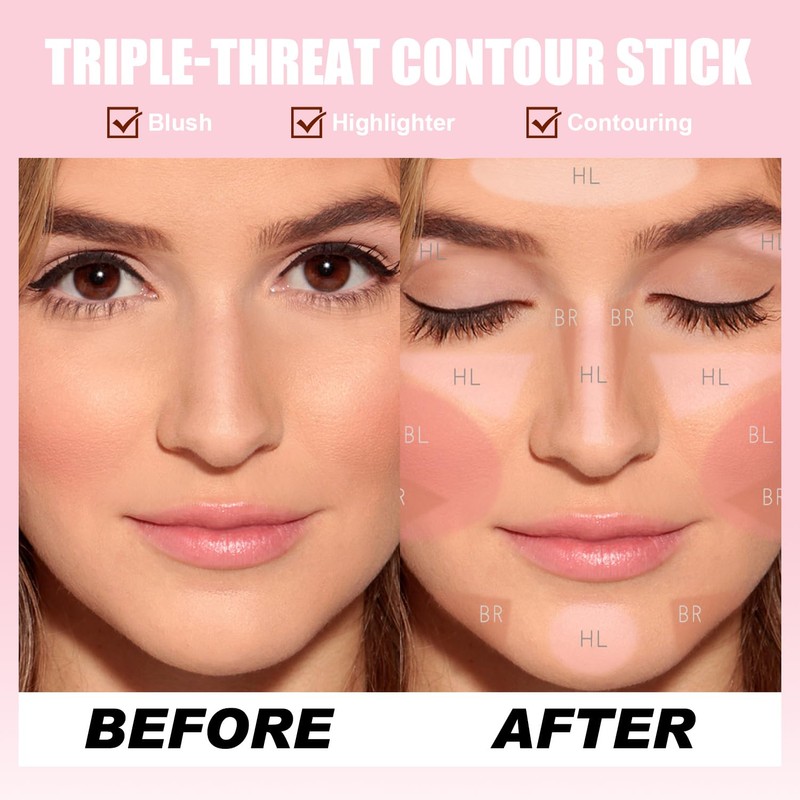 6 Colors Cream Contour Sticks Set, Shades with Highlighter, Bronzer