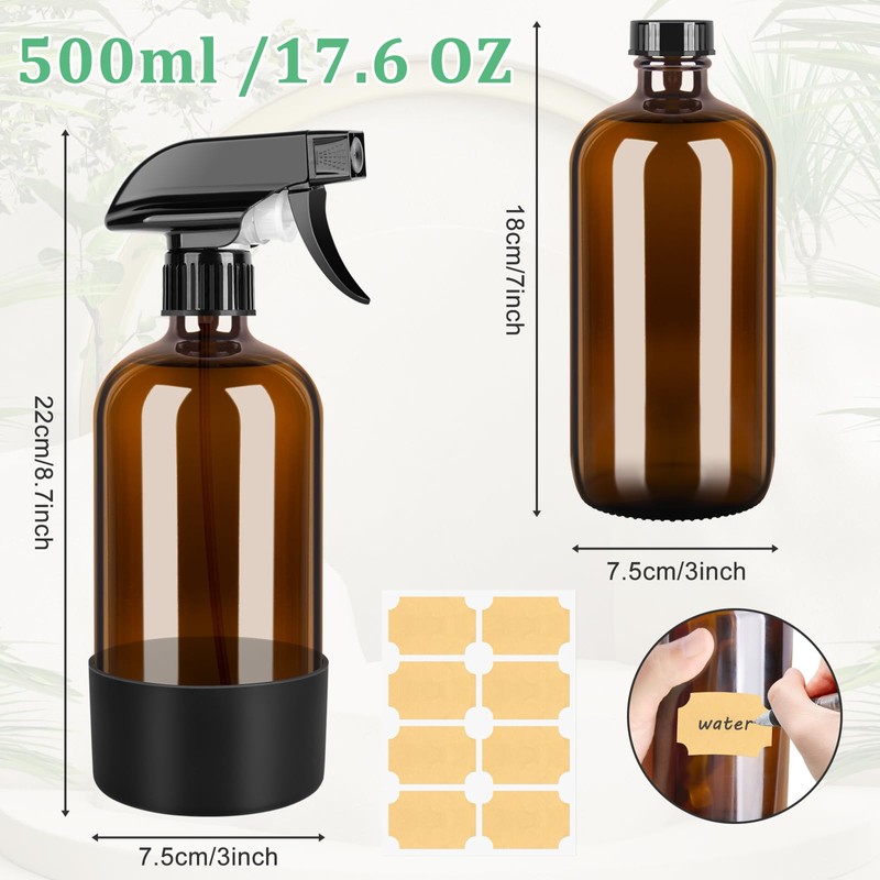 BELICOO Amber Glass Spray Bottles 3 Pack, 17 oz/500 ml