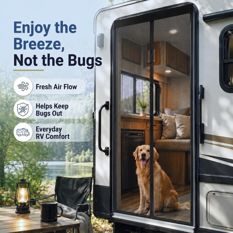 Yourheey RV Magnetic Screen Door 33"x80", Heavy Duty PET Mesh