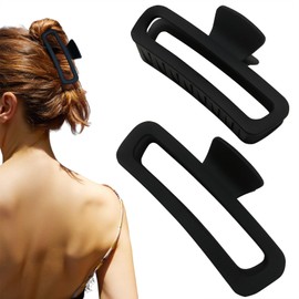 Nalodu Hair Claw Clips 5 Inch Unbreakable Black XL Large Square Rectangle Clip Clamp for Thick Curly Long Hair Women - 2 Pack