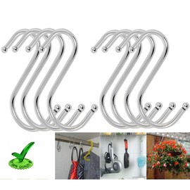 10x New Chrome S Hooks for Butcher Kitchen Rack, PAN Hanger, Hanging Rail (78mm Ball Ends)