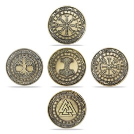 Norse Viking Symbol Coin Nordic Mythology Proective Talisman, Set of 5