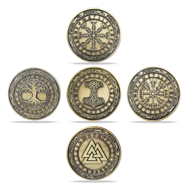 Norse Viking Symbol Coin Nordic Mythology Proective Talisman, Set of