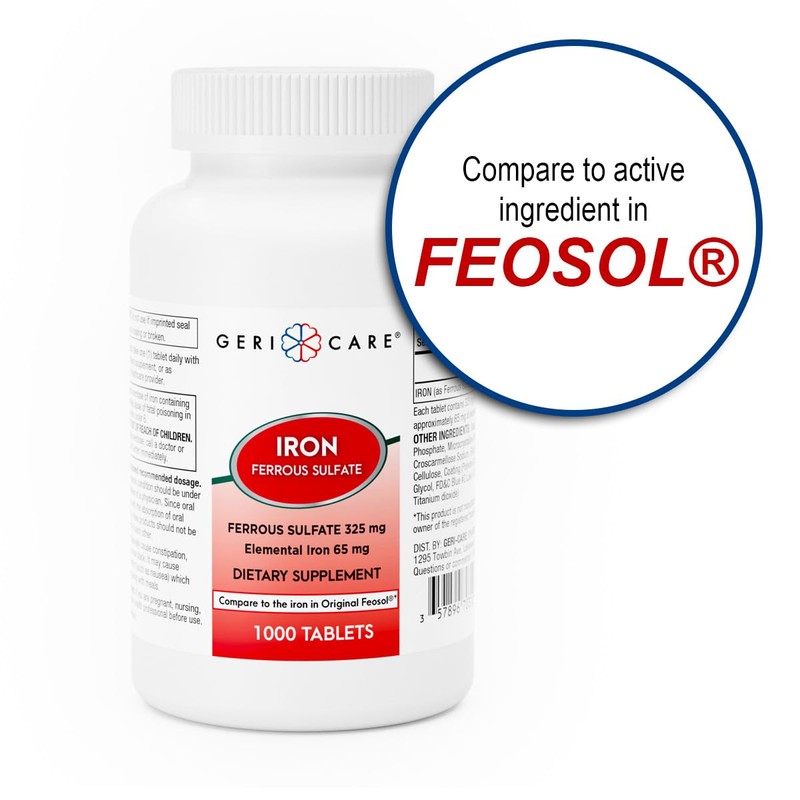 GeriCare Ferrous Sulfate Tablets 325mg, Elemental Iron 65 mg High
