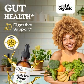 Wild & Organic Licorice Tincture - Digestive Support - Pure Licorice Root Extract Drops - Glycyrrhiza Glabra - Vegan, Sugar & Alcohol-Free Supplement - 2 fl oz