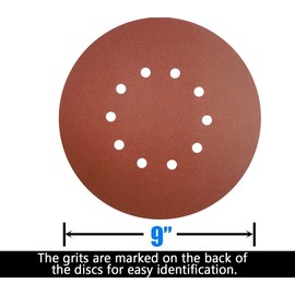 10 Pack 9-Inch 10 Hole 40 Grit Drywall Sandpaper -9" Aluminum Oxide Hook-and-Loop Sanding Disc for ‎ Drywall Sander Wood Furniture Finishing…