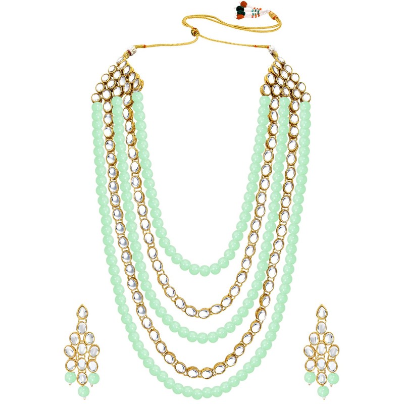 Aheli Kundan Pearl - Juego de collar y pendientes largos