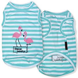 Parisian Pet Dog Tshirt - Embroidered “ Flamingos “ Tank Top - 100% Cotton and Lightweight Dog Clothes - Sleeveless Tee Shirts - Machine Washable Shirt for Small Dogs - Pet Vest - S