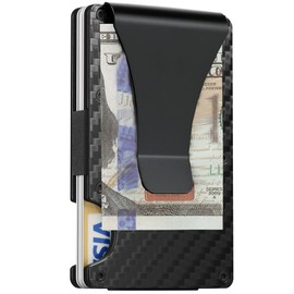 GOLRIDI Minimalist Wallet for Men,Slim RFID Blocking Wallet,Durable Expandable Compact Plate, Matel Credit Card Holder,Cash Strap/Money Clip (Matte Carbon Fiber)